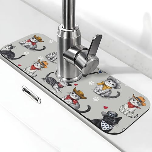 Faucet Draining Mat For Kitchen Sink, Pet Lover Cat Diatom Mud Absorbent Drain Pad For Bathroom Kitchen Sink Splash Guard Drying Mat - color: Pet Lover Cat, size: One Size
