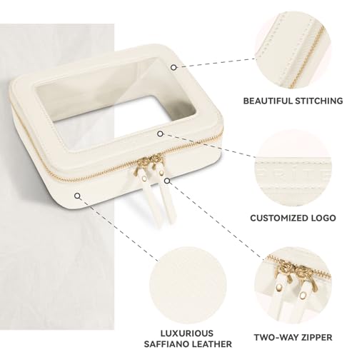 Prite Clear Makeup Bag Set for Women Portable Clear Makeup Bag Cute Waterproof Travel Cosmetic Bag with Gold Zipper for Car Essentials(Beige) - color: Beige, size: Set - Standard and Mini
