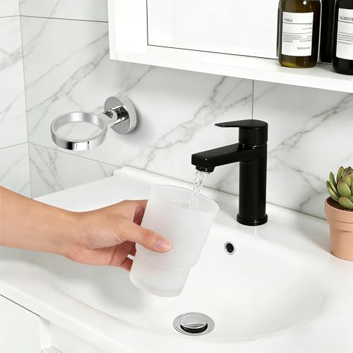 Toothbrush Holder, Wall Mounted Mouthwash Tumbler Holder with Frosted Glass Tumbler for Bathroom&Kitchen,Silver - color: Silver