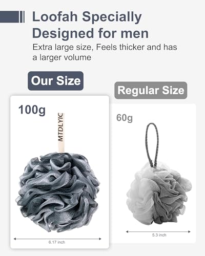 MTDLYICE Loofah Sponge, XXL Large Loofah 100g 4 Pack, Bath Sponge Soft Mesh Shower Loofah for Men, Body Scrub, Shower Pouf Bath Accessories, for Body Wash, Soap (Blue Gray) - style: Blue Gray