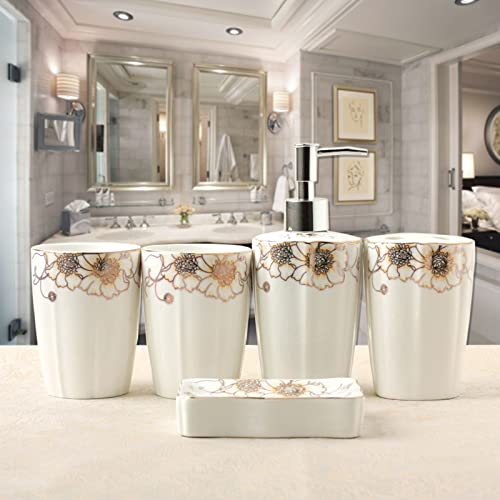 Bathroom Accessories Set 5 Pcs, Soap Dispenser, Toothbrush Holder, Bathroom Tumbler, Soap Dish Modern Bathroom Decor Housewarming Gift - color: Silver