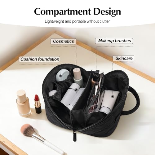 honitty Makeup Bag, Quilted Makeup Bag, Puffy Travel Make up Bags, Cosmetic Organizer Bag, Waterproof Toiletry Bag for Women - color: Black