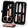 HANTEKAS Manicure Set Nail Clippers Kit 5 Pieces in 1 Stainless Steel Professional Grooming Nail Care Tools Including Nano Glass Nail Shiner Buffer File Gift for Men Husband Boyfriend Parents Women - color: Black-rose Gold, 5pcs
