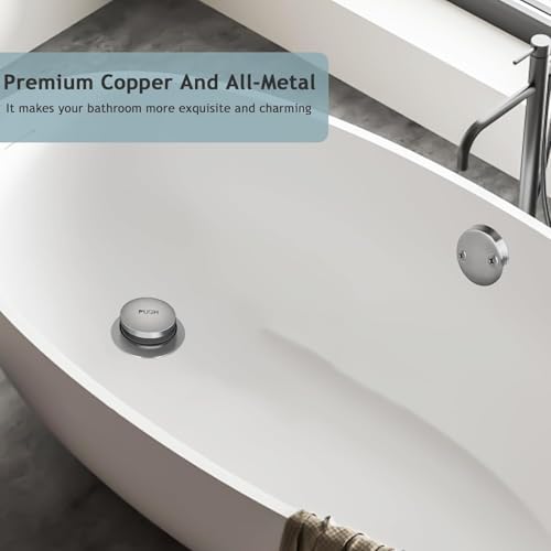Tip-Toe Bathtub Drain Kit with Two-Hole Overflow Plate, Premium Quality Bath Tub Drain Replacement fits for All Bathtub, Universal Fine/Coarse Thread Bathtub Stopper (Brushed Nickel) - color: Brushed Nickel