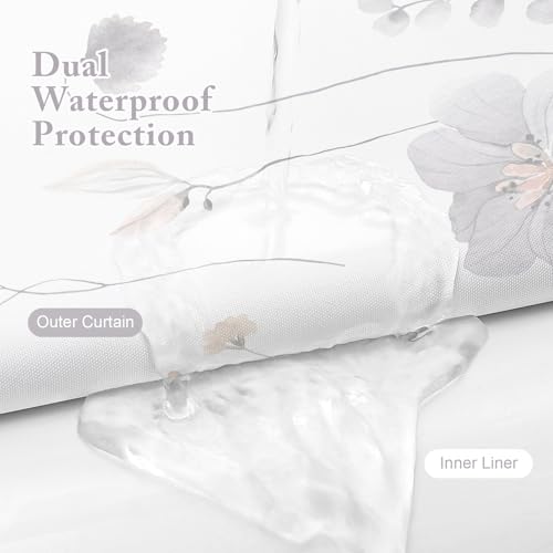 Gibelle Small Stall 3 in 1 Shower Curtain Set, Charcoal Grey Watercolor Floral Bath Curtain and PEVA Liner Set with 12 Double Sided Steel Hooks, Waterproof Fabric Bathroom Curtain 36x72 - color: Charcoal Grey, size: 36"W x 72"L (Pack of 1)