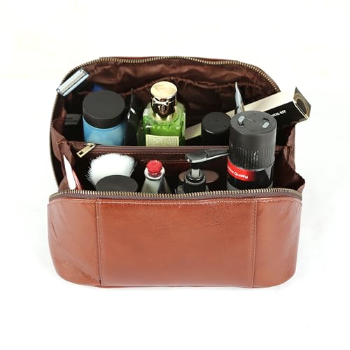 KomalC Luxury Leather Men’s Toiletry Travel Bag – Handmade Shaving Kit with Waterproof Interior, Spacious Storage & Carry Handle – leather travel Kit Bag for Men & Women (Wine) - color: Wine