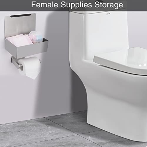 Adhesive Toilet Paper Holder with Shelf and Storage, Wall Mount Toilet Paper Roll Holder & Flushable Wipes Dispenser Set Fits Any Bathroom, Stainless Steel Tissue Holder-Round, Brushed Nickel - color: Brushed Nickel Round