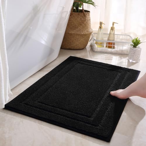 Black Bathroom Rugs Sets 2 Piece, Extra Soft and Absorbent, Non Slip Thick Bath Mats, Machine Washable Bath Mat Set for Bathroom (20" x 32" Plus 16" x 24", Black) - color: Black