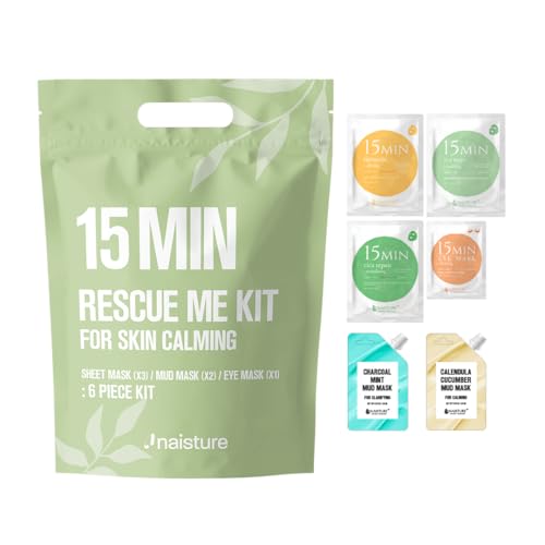 Naisture 15 Min Rescue Me Kit Skincare Gift Set for Skincare Lovers– All-in-One Bundle with Face, Eye, & Mud Masks, Complete Self-Care Kit (6 pcs) - color: Rescue Me Kit