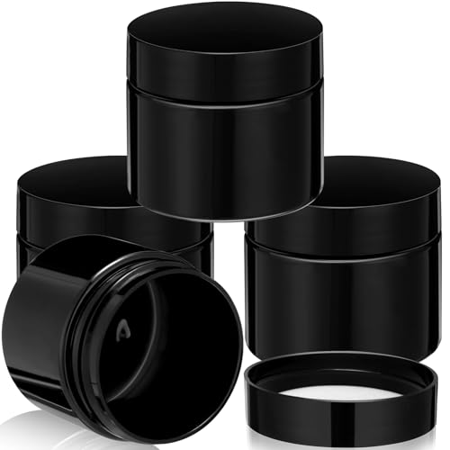Patelai 4 Pieces Round Wide-mouth Leak Proof Plastic Container Jars with Lids for Travel Storage Makeup Beauty Products Face Creams Oils Salves Ointments DIY Making(2 Ounce,Pure Black) - color: Pure Black, size: 2 Ounce
