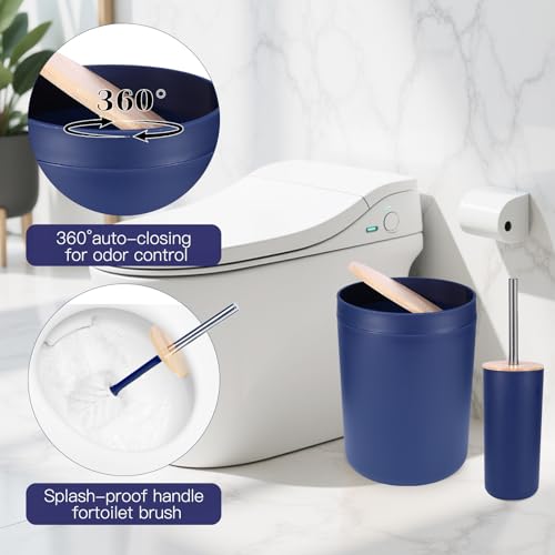 iMucci Bathroom Accessories Bathroom Sets with Shower Curtain, Bath Towel Set, Trash Can, Toilet Brush, Soap Dispenser, Bathroom Accessories Set Complete - size: Bath Set+Shower Curtain+Bath Towel Set, style: Navy Blue