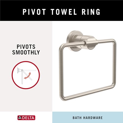 Delta 4-Piece SpotShield Brushed Nickel Bathroom Set Towel Rack, Ring, Toilet Paper Holder, Hook | Nicoli Bath Accessories - color: Spotshield Brushed Nickel