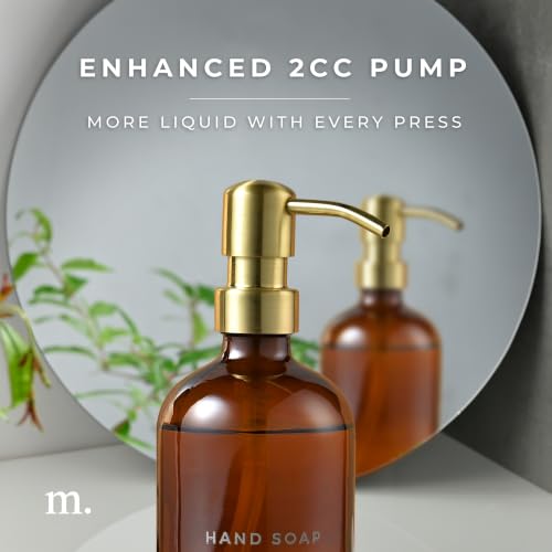 MaisoNovo Soap Dispenser 1-Piece Set | 16.9oz Amber Bottles with Gold Stainless Steel Pump Core - color: Amber/Gold