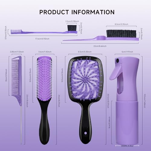 11 Pcs Hairbrush Set, Detangle Hair Brush And Spray Bottle, 3 Pieces Smooth Hairbrush For Toddlers, Suitable For Wet and Dry Hairstyles, Suitable For Adults And Children. (Purple) - color: Purple
