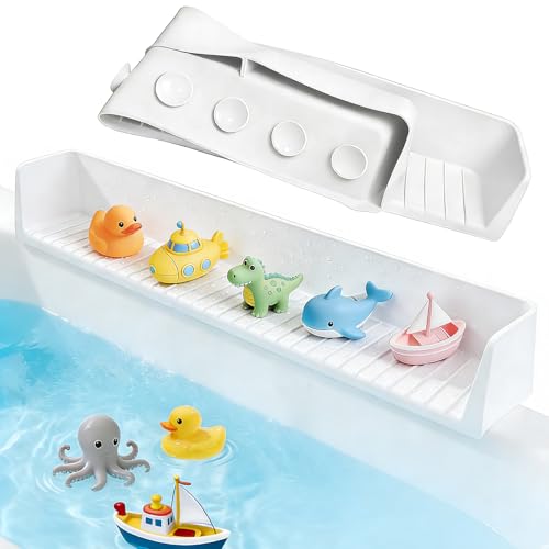 Bathtub Tray Splash Guard: Silicone Bathtub Splash Guard with Suction Cups, Bathtub Side Tray & Bath Toys Holder for Water Spill Prevention & Bathroom Storage, Grey