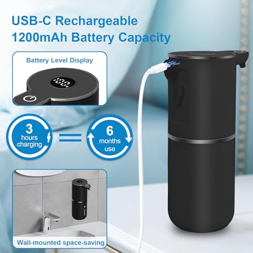 OHIFAST 2 Pack Automatic Liquid Soap Dispenser Touchless, USB Rechargeable Smart Hand Soap Dispenser, 6-Level Adjustable, 12.8oz/380mL, Compatible with Thick Thin Dish Soap for Bathroom Kitchen-Black - color: 2 Pack- Black, style: Liquid