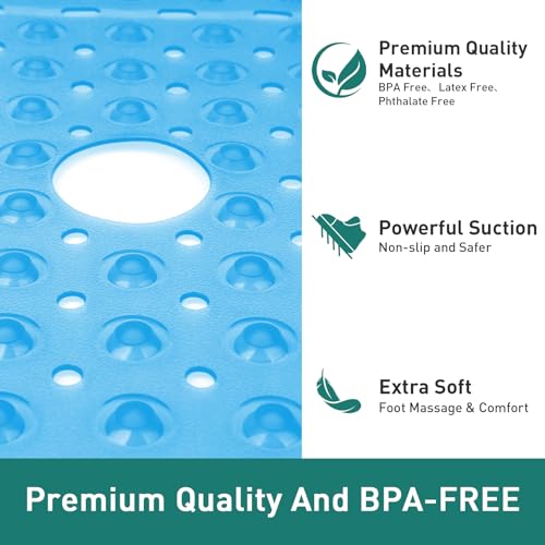Large Square Shower Mat 27 x 27 Inch Clear Blue, Non Slip Shower Bathtub Mats for Inside Shower with Big Suction Cups Drain Holes, Anti Slip Bathroom Floor Stall Mats, Easy Clean, BPA-Free - color: Clear Blue