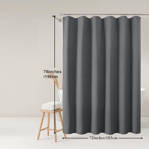 OWENIE Grey Waffle Weave Fabric Shower Curtain, Textured Heavy Cloth Shower Curtains for Bathroom, Water Repellent Soft Hotel Spa Luxury Elegant Bath Curtain, Machine Washable, Grey, 72x78 Inch - color: Grey, size: 72"W x 78"L (Pack of 1)