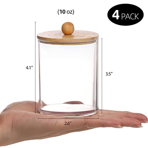 Tbestmax 4 Pack Qtip Holder, 10-Ounce Bathroom Organizer Accessories Storage Containers Clear Plastic Apothecary Jars with Bamboo Lids for Cotton Ball, Cotton Swab, Floss - color: Group A - 4 Pcs 10 oz