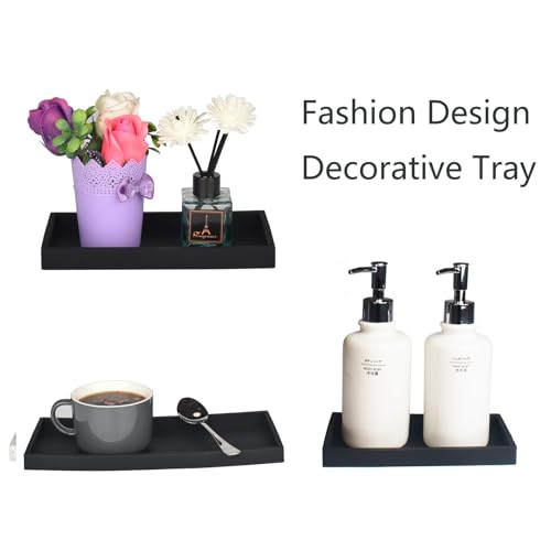 DNC Bathroom Vanity Tray for Counter, 2PC (7.9" +11.8") Silicone Kitchen Sink Soap Tray for Countertop Dish Holder Dispenser Toilet Tank Desk Organizer Black - color: Black(7.9" + 11.8”), size: 11.8" x 5" x 0.7"