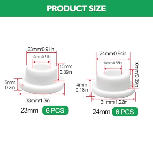 EASYEAH 2 Sizes 23/24 mm T-Shaped Silicone Plugs 7/8 inch Soft Flexible Rubber Stopper in Tube End Cap Cover Waterproof Sealing Hole Plugs for Bottles Pipes, White, 12 Pcs - size: 23-24mm(0.91-0.94")