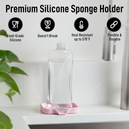 Zulay Kitchen Small Silicone Sponge Holder (4.9x3.3”) – Space-Saving Sink Organizer Tray for Sponge, Soap, Brush & More – Compact Non-Slip Dish for Kitchen & Bathroom (Pink) - color: Pink (Small), size: Small (4.9x3.3)