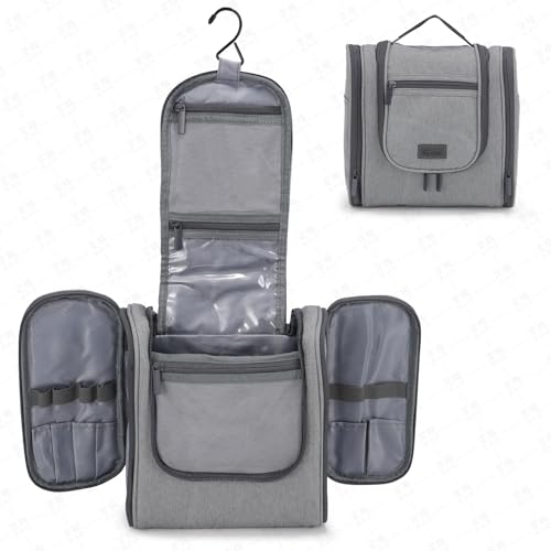 Hanging Toiletry bag & Makeup Bag for Travel, Water-Resistant Organizer Toiletries Bag with Separate Compartments, Travel Essentials Kit (Gray) - color: Gray