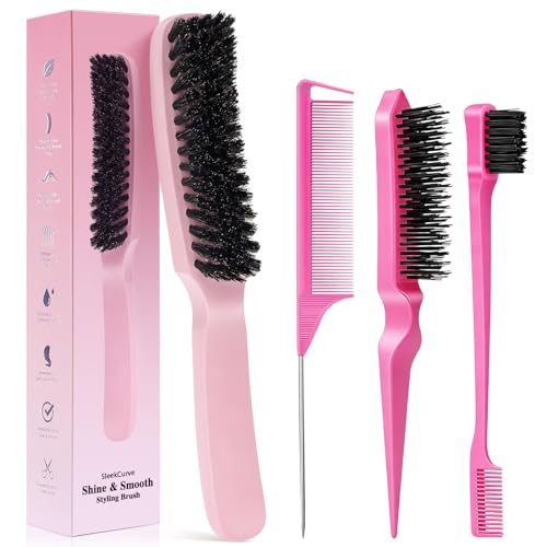 Slick Back Hair Brush for Smooth Flyaways, Frizz, Sleek Ponytail, Buns and Edge Baby Hair | Slickback Brushes Hair Comb, Edge Brush, Teasing Brush Styling Accessories for Girls, Kids, Women & Men