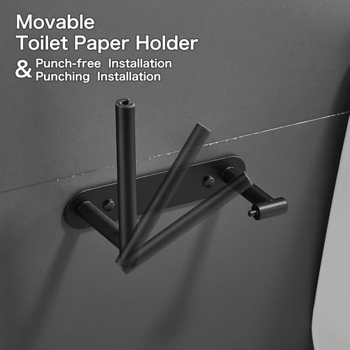 Movable Toilet Paper Holder Black Roll Holder, Paper Towel Holder - color: Black