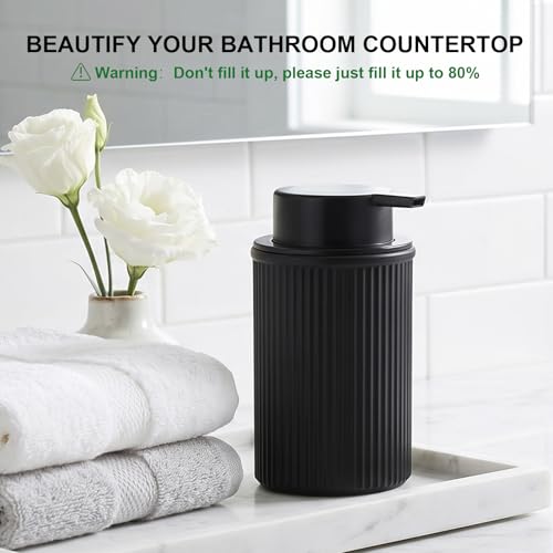 KASUNTING Matte Black Foaming Soap Dispenser, 2 Pack Ribbed Glass Foam Hand Soap Dispenser for Bathroom, Refillable Foaming Pump Bottle with Black Pump, Modern Dish Soap Foam Dispenser - color: Black Bottle+ Black Pump, size: Foam-2 Pack