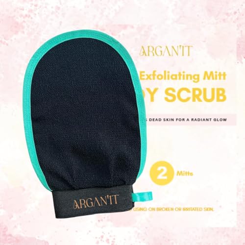Arganit Bath Mitt Set of 2 – Moroccan Kessa, Original Exfoliating for Dead Skin Removal - Microdermabrasion Mitts, Self-Tan Remover and Keratosis Pilaris Treatment Body Mitt 100% Viscose