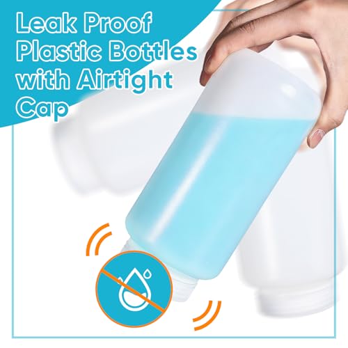 DEMORA 32 oz Plastic Bottles with Lids, Airtight Refillable Wide Mouth Travel Bottles for Toiletries, HDPE Food Grade Plastic Containers for Liquids Pill Water Sample Lab Reagent (Translucent, 2 Pcs) - color: Translucent, size: 32 oz