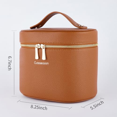 Large Makeup Bag Organizer, PU Leather Makeup Case with Removable Dividers, Waterproof Travel Cosmetic Bag (Light Brown) - color: Light Brown