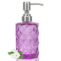 12Oz Purple Glass Soap Dispenser with Stainless Steel Pump, Refillable Kitchen Liquid Hand Soap Dispenser with Diamond Design, for Dispense Hand soap, Dish Soap, Lotion, Bathroom, Countertop, Hotel - color: Purple Diamond