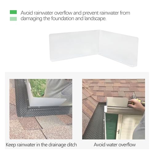 4 Pcs Gutter Valley Splash Guards Downspout Roof Rain Diverter White Gutter Valley Splash Guards with 32 Screws, Suitable for Corners of Residential Roofs (Foldable)
