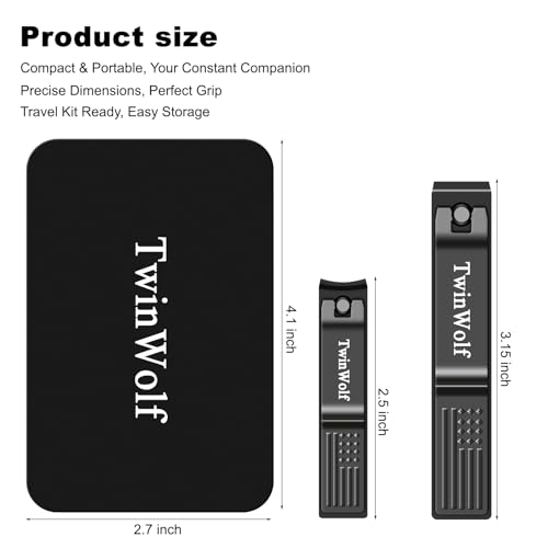 TwinWolf Nail Clippers Set, Ultra Sharp Sturdy Fingernail and Toenail Clipper by American Flag Pattern Handle,Built-in Nail File Stainless Steel Nail Clipper Cutter for Men and Women,Black,2-Pack