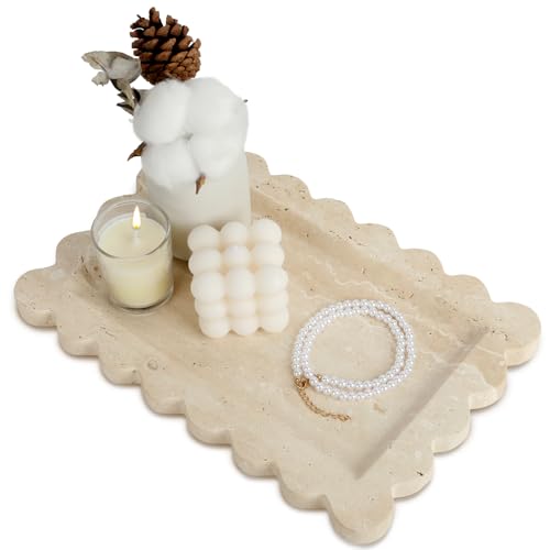 100% Natural Marble Vanity Tray - Real Stone Storage Organizer for Bathroom/Kitchen/Vanity/Dresser, Countertop Tray for Perfume, Jewelry, Home Decor, 11.8 x 7.8 x 0.7 Inch - color: Travertino Romano