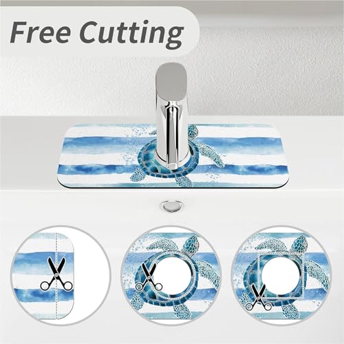 Kitchen Sink Splash Guard，Watercolor blue white turtle Faucet Mat Sink Gadgets-Super Absorbent Fast Drying Mat Drip Catcher for Kitchen, Bathroom,Sink Mat, Dish Drying Mat, Bathroom(15" X 5.5" )