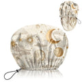 Luxury Shower Cap Satin Lined Reusable Waterproof Double Layer Elastic Adjustable Hair Bath Cap Cute Aesthetic Women Girls-Sun - color: F10-Sun