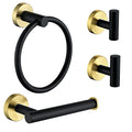 4 Piece Stainless Steel Matte Black and Brushed Gold Bathroom Hardware Set Include Hand Towel Ring Holder, Toilet Paper Holder,and 2 Robe Towel Hooks,Bathroom Accessories Kit - color: Black and Brushed Gold