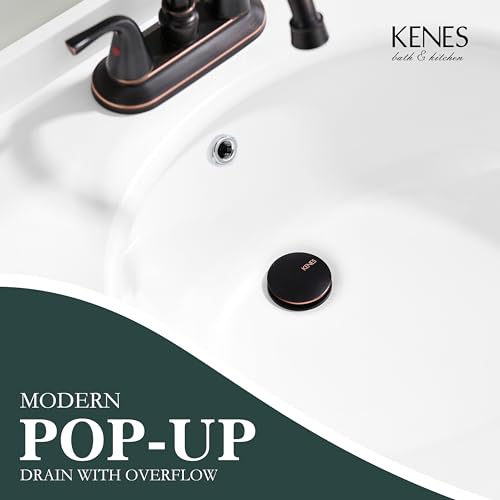 KENES Oil Rubbed Bronze Pop Up Bathroom Sink Drain with Overflow, Lavatory Bathroom Vanity Sink Drain Stopper, Sink Drain Assembly with Overflow Anti Clog Pop Up Drain - color: Oil-rubbed Bronze, size: Big Pop up Cap (With Overflow)