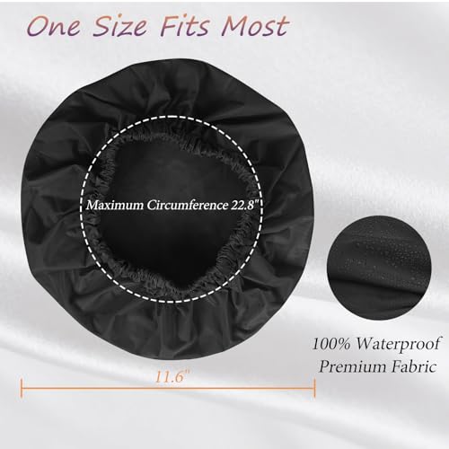 Reusable Shower Cap for Women – Large Waterproof Satin Shower Bonnet for Long, Curly & Braided Hair, Washable Bath Hair Cover, Black + Pink - color: Black + Pink