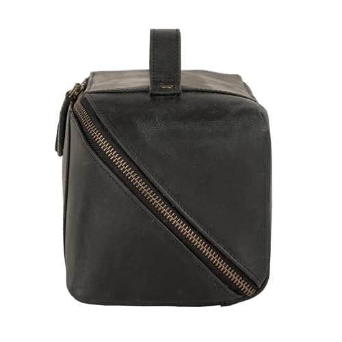 KomalC Luxury Leather Men’s Toiletry Travel Bag – Handmade Shaving Kit with Waterproof Interior, Spacious Storage & Carry Handle – leather travel Kit Bag for Men & Women (Black) - color: Black