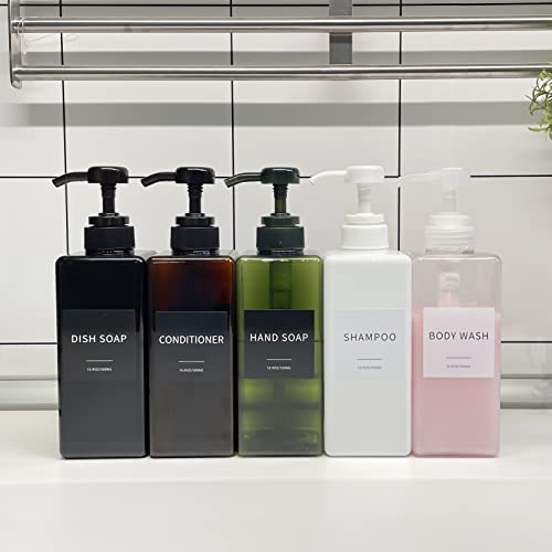 Black Soap Dispenser with Waterproof Labels, Thickened Plastic Hand Soap Dispenser for Bathroom, Kitchen Dish Washing Liquid Bottles, Shampoo and Conditioner Bottles with Funnel (16oz 2Pack Black) - color: 2 Black