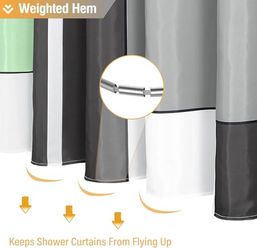 BTTN Narrow Geometric Shower Curtain - 36 x 72 Inch Small Stall Fabric Shower Curtain Set with 6 Plastic Hook, Modern Decorative Aesthetic Simple Abstract Shower Curtains for Bathroom - Mint Green - color: Mint Green, size: 36"W x 72"L (Pack of 1)