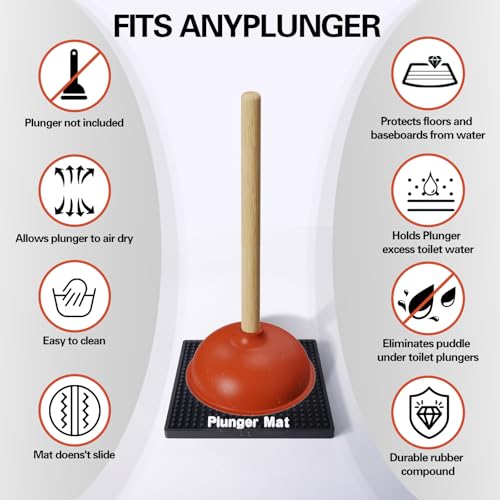 Plunger Tray - Fast-Drying Air Mat for Toilet Plunger Storage - Catches Drips & Moisture, Dries Quickly - Plunger Holder Only