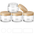 1 oz Glass Jars with Lids, Small Glass Containers with Plastic Woodgrain Lids & Inner Liners, Reusable Travel Containers for Creams, Makeup, Lotion, Cosmetic 4 pack - color: Clear-4 Pack-1oz