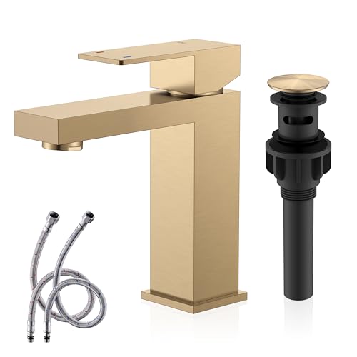 KENES Champagne Bronze Bathroom Faucet 1 Hole, Single Handle Gold Bathroom Sink Faucet, Vanity Faucet with Pop Up Drain and Supply Lines, LJ-9031-CB - color: Champagne Bronze, size: Short