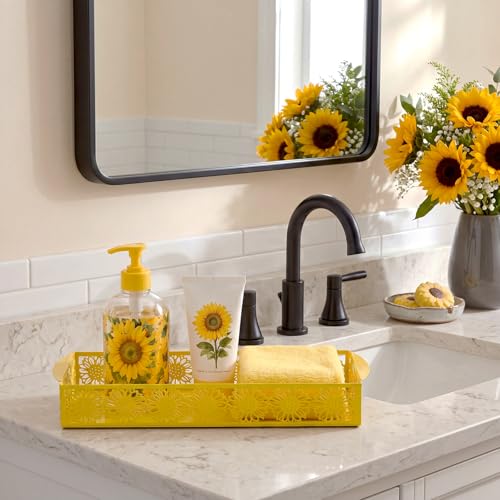 Yellow Sunflower Toilet Paper Basket Cute Metal Toilet Tank Paper Holder with Handle Bathroom Storage Organizer Coquettish Preppy Accessories Decor for Bathroom Restroom - style: Yellow Sunflower