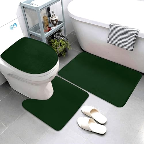 Bathroom Rugs Set 3 Piece Dark Green Bath Rug Mat Set, Non Slip Absorbent Bathroom Decor Mat, Toilet Lid Cover & U Shaped Contour Rug - color: Dark Green, size: 1'8" x 2'6" (Rectangular)